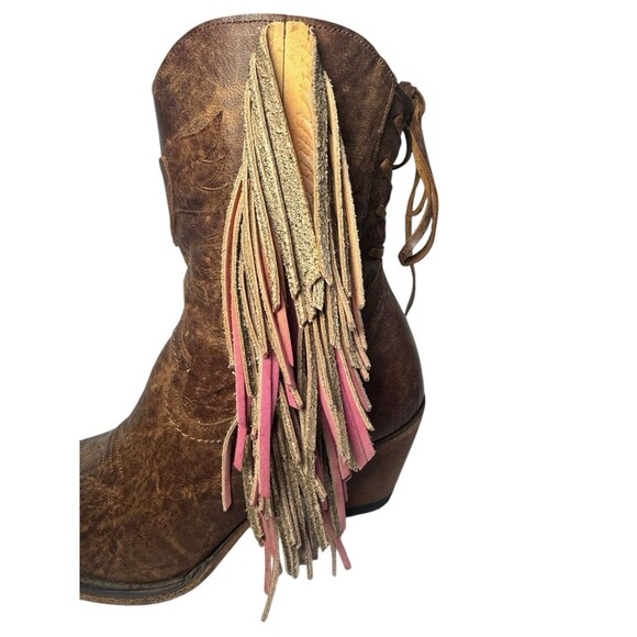 Junk Gypsy by Lane "Spirit Animal" Brown Leather Western Boots 8.5 Fringe Bootie - Picture 6 of 16